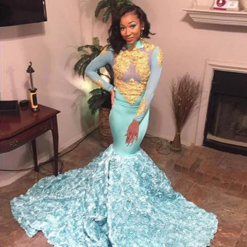 Robe De Soiree 2019 Mermaid Evening Party Dresses With Gold Lace Long Sleeves 3D Flowers Appliques African Black Girls Prom Gown
Robe De Soiree 2019 Mermaid Evening Party Dresses With Gold Lace Long Sleeves 3D Flowers Appliques African Black Girls Prom Gown