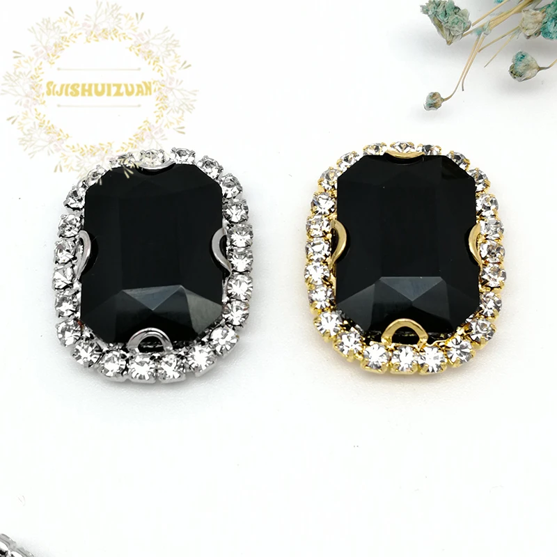Shiny Black Rectangle Shape Glass Crystal Sew On Rhinestones Gold/Silver Bottom With Crystal Buckle Diy Wedding Dresss
Shiny Black Rectangle Shape Glass Crystal Sew On Rhinestones Gold/Silver Bottom With Crystal Buckle Diy Wedding Dresss