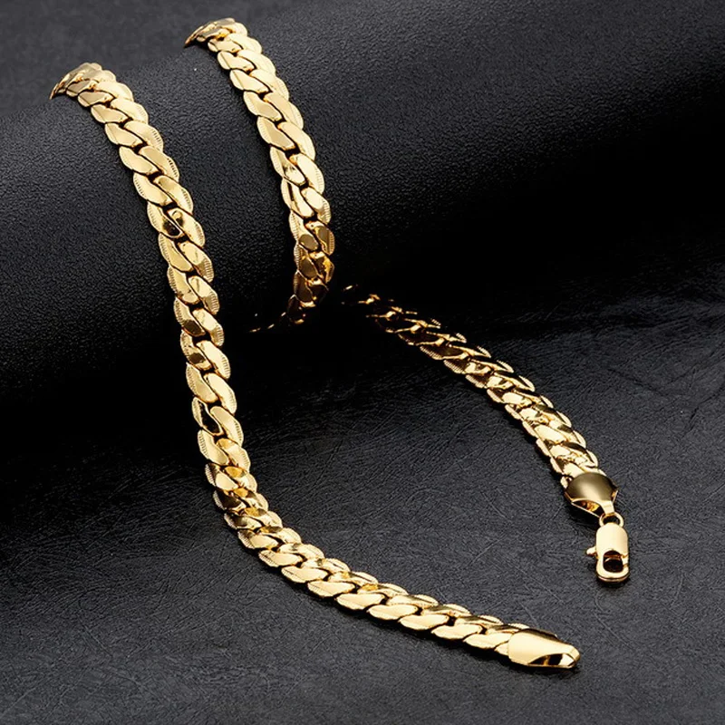 Fashion Luxury Gold Filled Solid Necklace Curb Chains Link Stainless Steel Necklaces for Men Jewelry Wide 9mm 19.6&quot-27.5" |