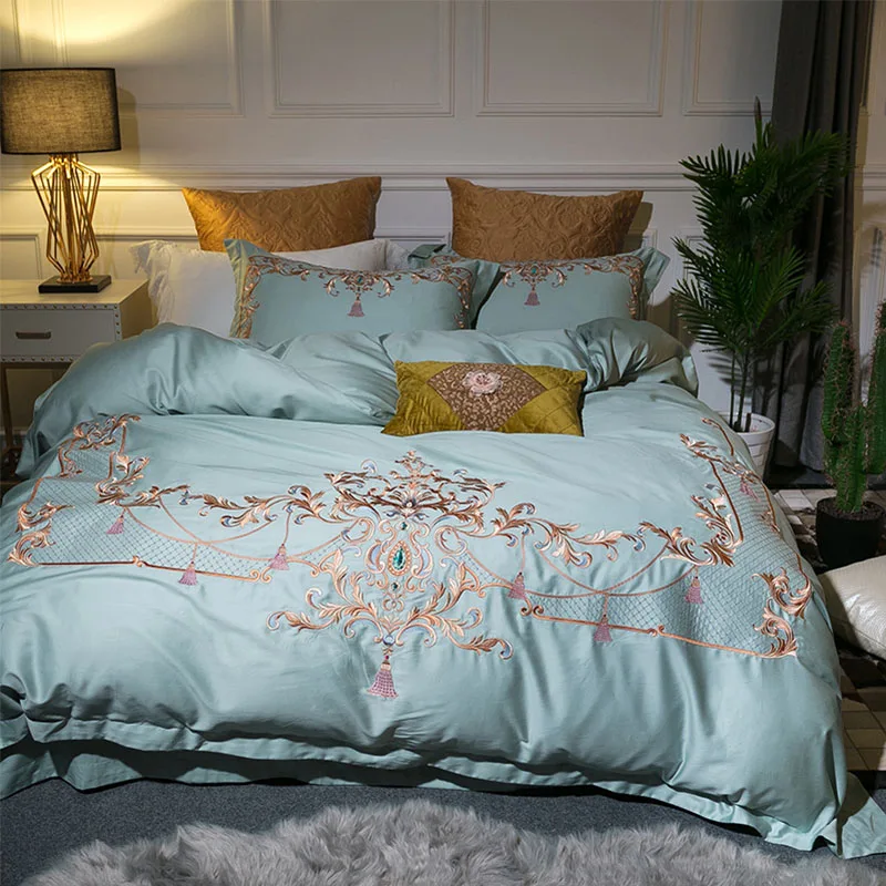 80S Egyptian Cotton Luxury Embroidery Royal Bedding Set King Queen Wedding Bed Sheet Cover set Duvet Cover 4pcs Blue flower
80S Egyptian Cotton Luxury Embroidery Royal Bedding Set King Queen Wedding Bed Sheet Cover set Duvet Cover 4pcs Blue flower