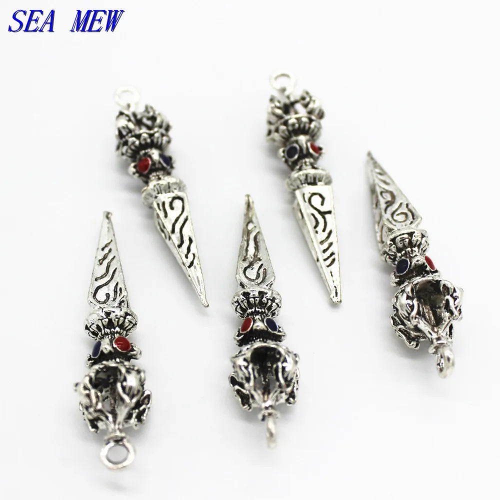 SEA MEW 5 шт. Тибетский серебристый цвет капель глазури krissword Vajry Pestle Nepal Подвеска Шарм