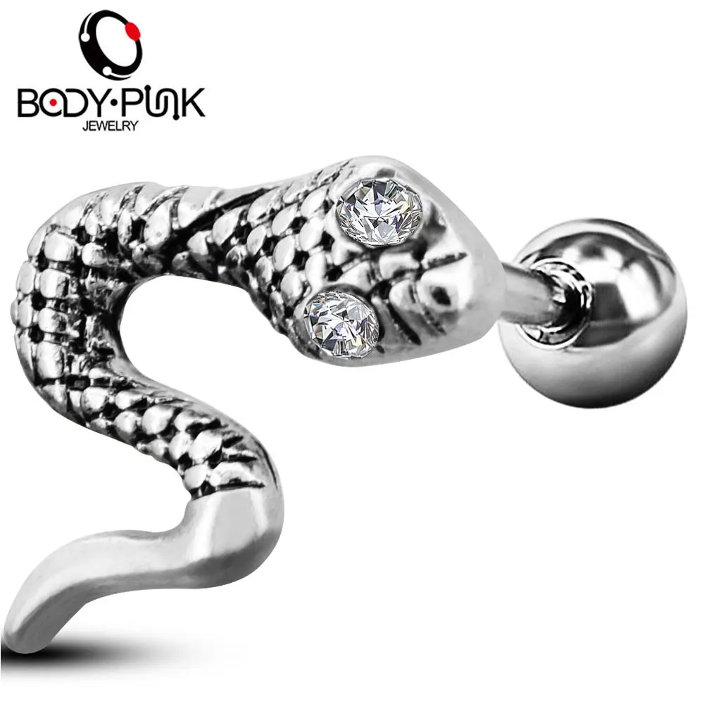 Body Punk 16G 316L Surgical Steel Cartilage Earring Studs Ball CZ Snake Shape Tragus Helix Hoop Ear Rings Piercing for Women
Body Punk 16G 316L Surgical Steel Cartilage Earring Studs Ball CZ Snake Shape Tragus Helix Hoop Ear Rings Piercing for Women