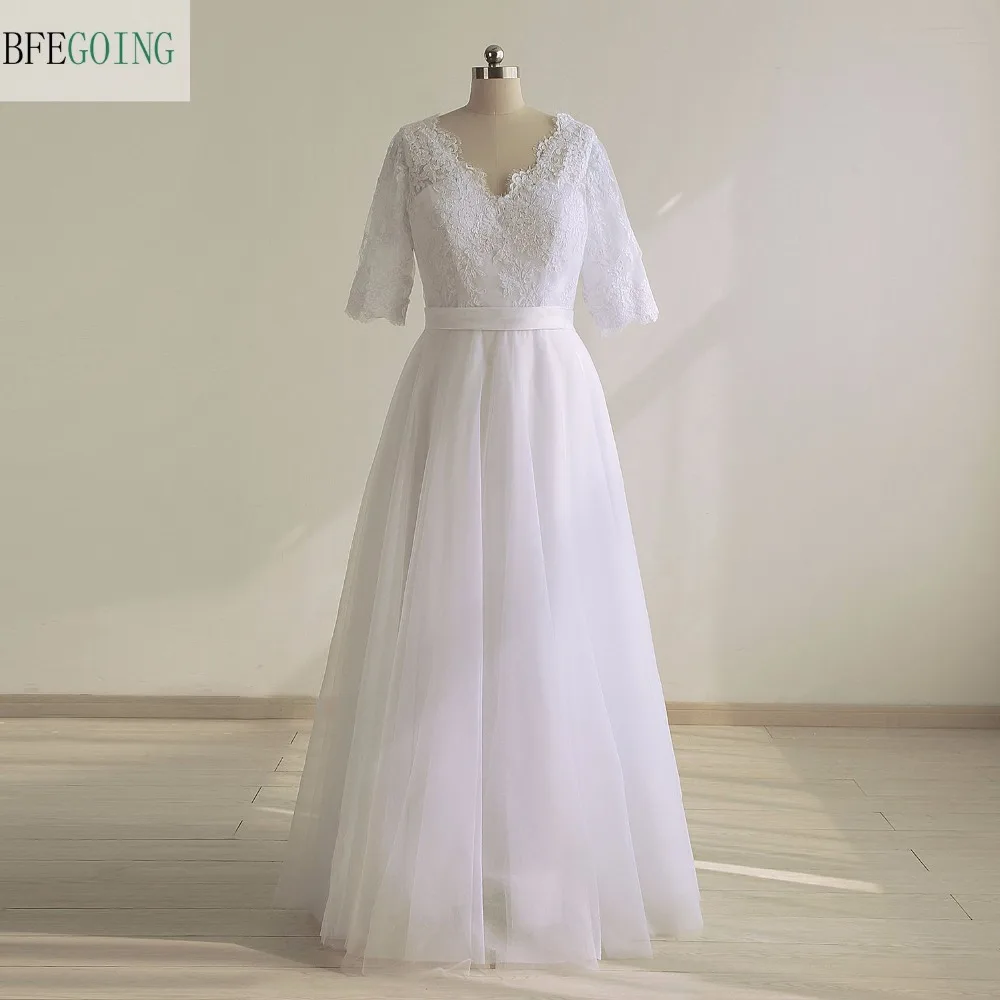 White Tulle Lace A-line Wedding Dress Floor-Length Half Sleeves Belt Real/Original Photos Custom made
White Tulle Lace A-line Wedding Dress Floor-Length Half Sleeves Belt Real/Original Photos Custom made
