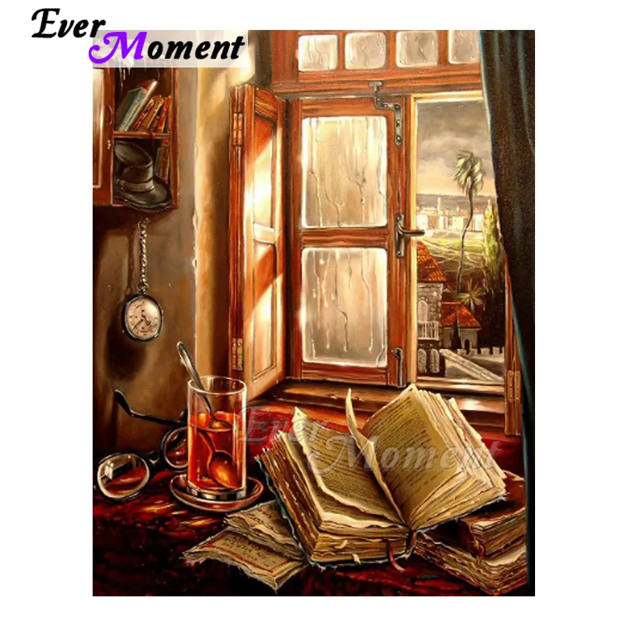 Картина с бриллиантами Ever Moment ручная работа окно книга сок стразы вышивка