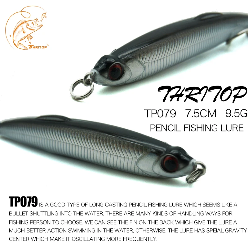 Thritop New Fishing Lure Artificial Bait 75MM 9.5G 3D Eyes 5 Different Colors TP079 Pencil Hard Lures Fishing Bait
Thritop New Fishing Lure Artificial Bait 75MM 9.5G 3D Eyes 5 Different Colors TP079 Pencil Hard Lures Fishing Bait