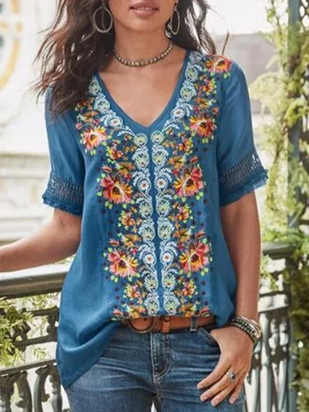 Summer Blouse Women Tops Fashion Casual Short Sleeved Loose Floral Print Deep V Neck Shirt Bluzki Damskie Blusas Mujer De Moda
Summer Blouse Women Tops Fashion Casual Short Sleeved Loose Floral Print Deep V Neck Shirt Bluzki Damskie Blusas Mujer De Moda