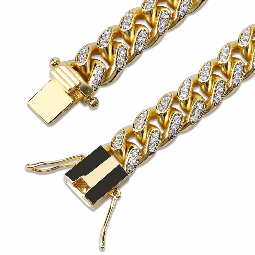10 мм Майами Снаряженная кубинская цепь браслет для мужчин хип-хоп Bling Iced Out