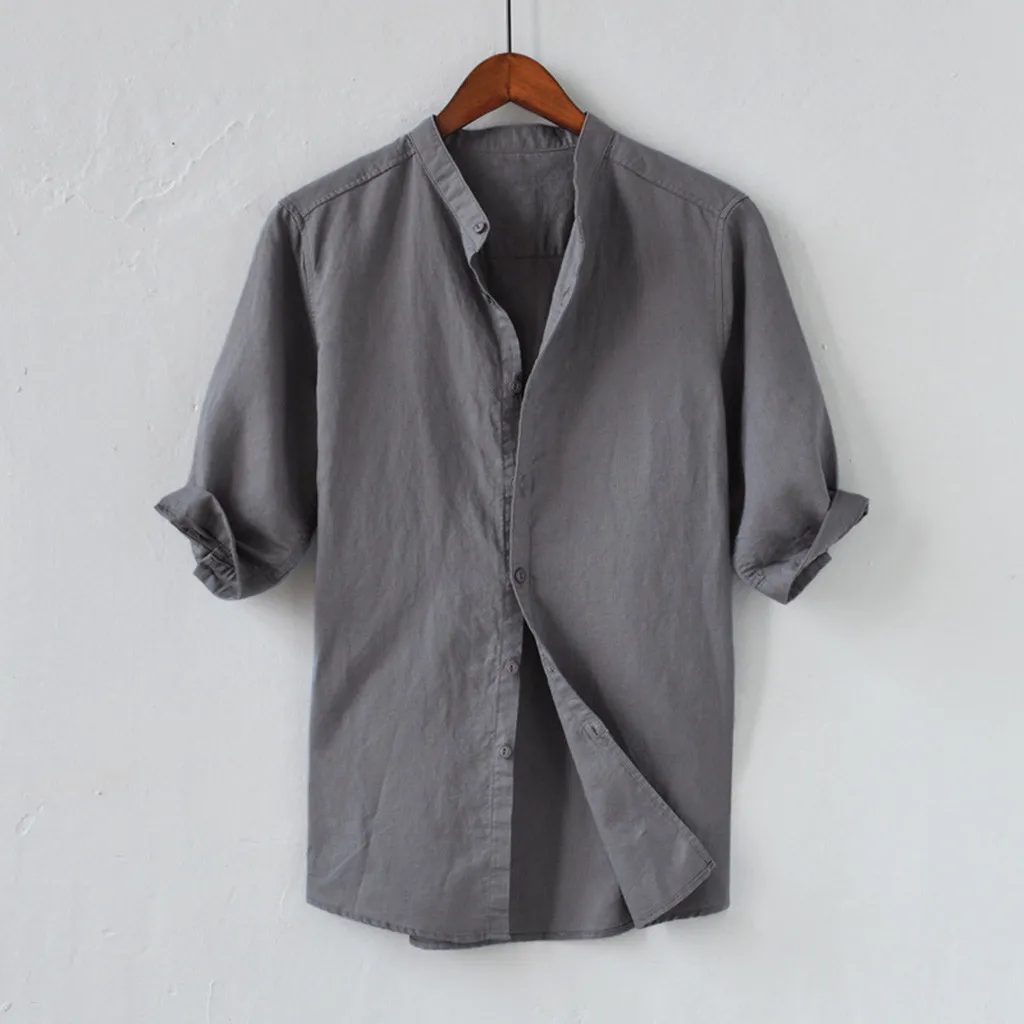 Summer Men's Shirt Cotton linen Breathable Solid Color Button Cotton Shirt Five-point sleeve Sleeve Shirt Hawaiian Shirt Camisas
Summer Men's Shirt Cotton linen Breathable Solid Color Button Cotton Shirt Five-point sleeve Sleeve Shirt Hawaiian Shirt Camisas