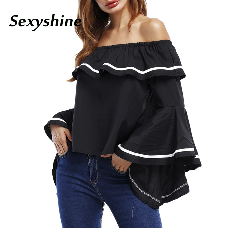 Off shoulder flare sleeve blouse shirt women ladies flounce black white Butterfly Sleeve elastic bust ruffle slash neck tops
Off shoulder flare sleeve blouse shirt women ladies flounce black white Butterfly Sleeve elastic bust ruffle slash neck tops