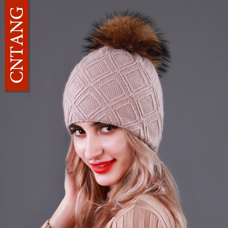 CNTANG Double layer Women's Wool Knitted Hats With Natural Raccoon Pompon Fur Hat Winter Beanies For Women Fashion Warm Caps
CNTANG Double layer Women's Wool Knitted Hats With Natural Raccoon Pompon Fur Hat Winter Beanies For Women Fashion Warm Caps