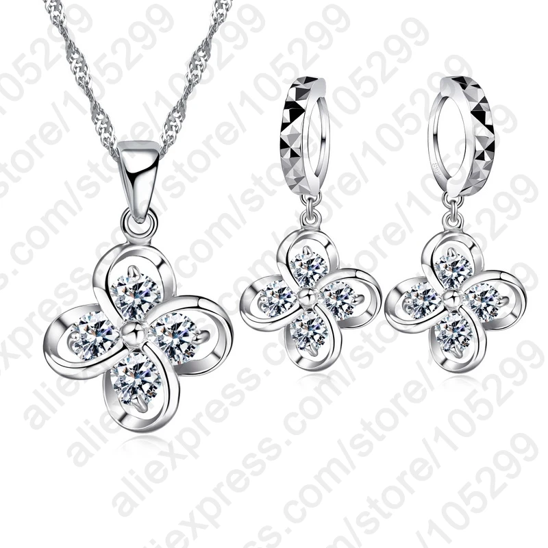 Hot Wholesale Fashion Four Leaves CZ Jewelry Set 925 Sterling Silver Pendant Necklace And Earrings Set For Women
Hot Wholesale Fashion Four Leaves CZ Jewelry Set 925 Sterling Silver Pendant Necklace And Earrings Set For Women
