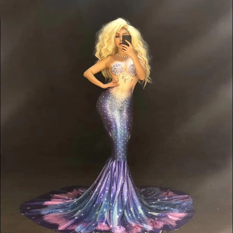 Women New Sexy Violet Mermaid Pearl Long Dress Sleeveless Sparkling Crystals Nightclub Party Stage Wear Singer Dancer Costumes
Women New Sexy Violet Mermaid Pearl Long Dress Sleeveless Sparkling Crystals Nightclub Party Stage Wear Singer Dancer Costumes