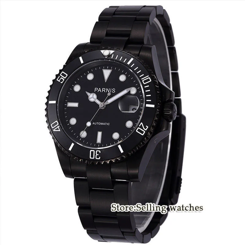 

Parnis wrist watch MIYOTA Automatic movement 40mm PVD CASE black dial luminous Sapphire glass ceramic bezel Men's watch men