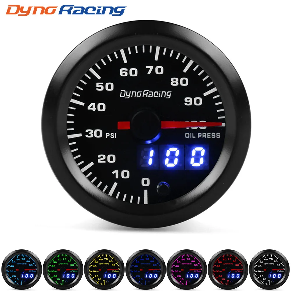 Dynoracing Dual Display 52MM 7 Colors Oil pressure gauge 0-100PSI Oil press gauge with stepper motor
Dynoracing Dual Display 52MM 7 Colors Oil pressure gauge 0-100PSI Oil press gauge with stepper motor