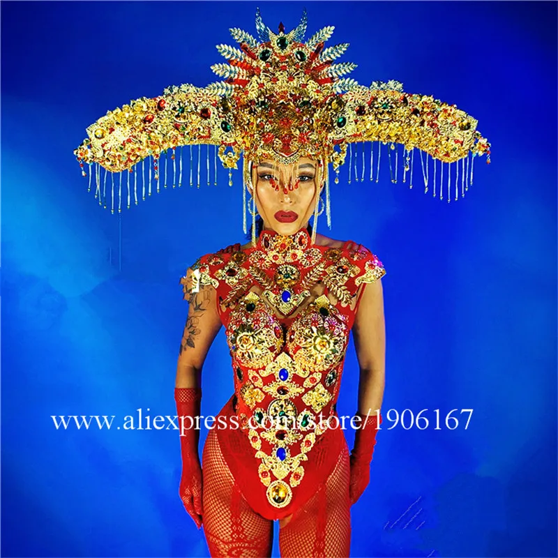 Chinese Style Red Ballroom Dance Costumes Outfit Bar Stage Show Catwalk Performance Clothes New Year Party Dress With Headwear
Chinese Style Red Ballroom Dance Costumes Outfit Bar Stage Show Catwalk Performance Clothes New Year Party Dress With Headwear