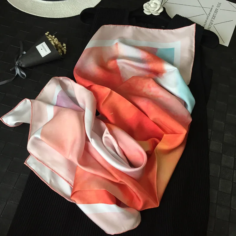 LOST 100% Twill Silk Scarf Shawl for Women Luxury Scarves Foulard 88*88cm