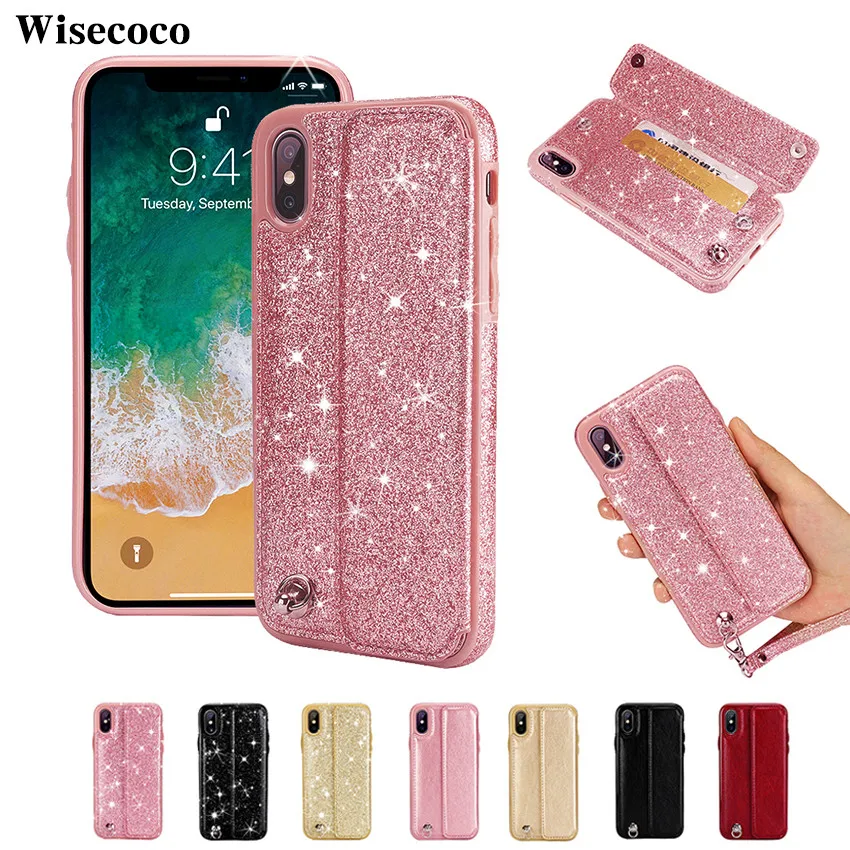 Розовый Золотой Блеск кожаный бумажник чехол для iPhone X 10 8 7 6 S плюс 5 5S Se 5Se