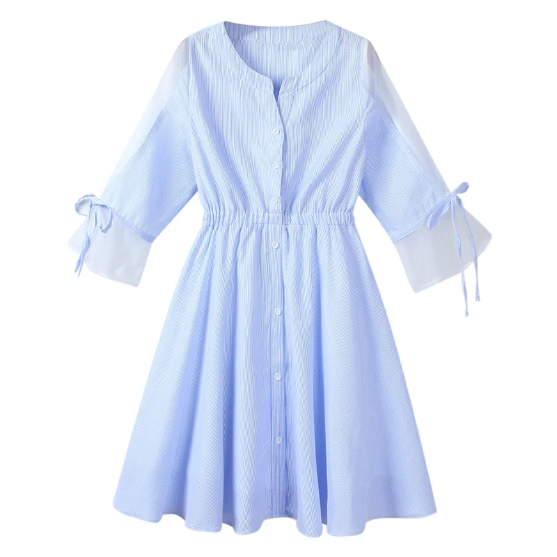 PERHAPS U Blue Strip O Neck Button Patchwork Chiffon A Line 3/4 Flare Sleeve Summer D0479
PERHAPS U Blue Strip O Neck Button Patchwork Chiffon A Line 3/4 Flare Sleeve Summer D0479