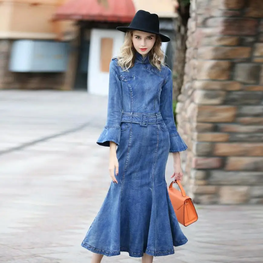 2020 fashion brand Slim Flare Sleeve Cheongsam Ruffled Denim Dresses female good quality retro Trumpet / Mermaid dress wj2186
2020 fashion brand Slim Flare Sleeve Cheongsam Ruffled Denim Dresses female good quality retro Trumpet / Mermaid dress wj2186