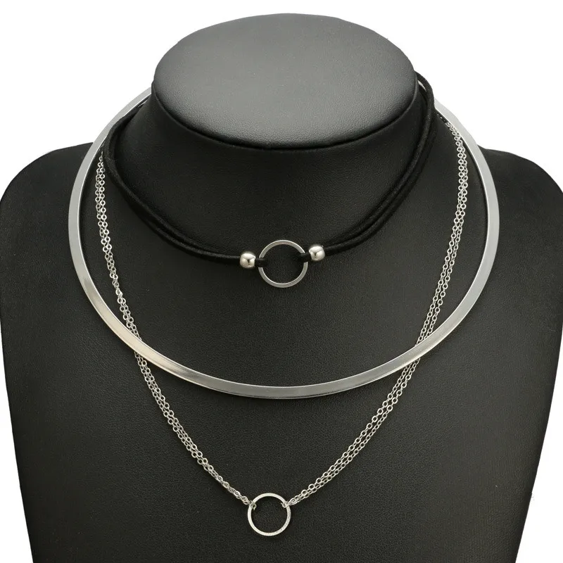 Women Multi Layer Simple Round Silver Color Circle Pendant Necklace Black Rope Metal Choker Party Gift
Women Multi Layer Simple Round Silver Color Circle Pendant Necklace Black Rope Metal Choker Party Gift