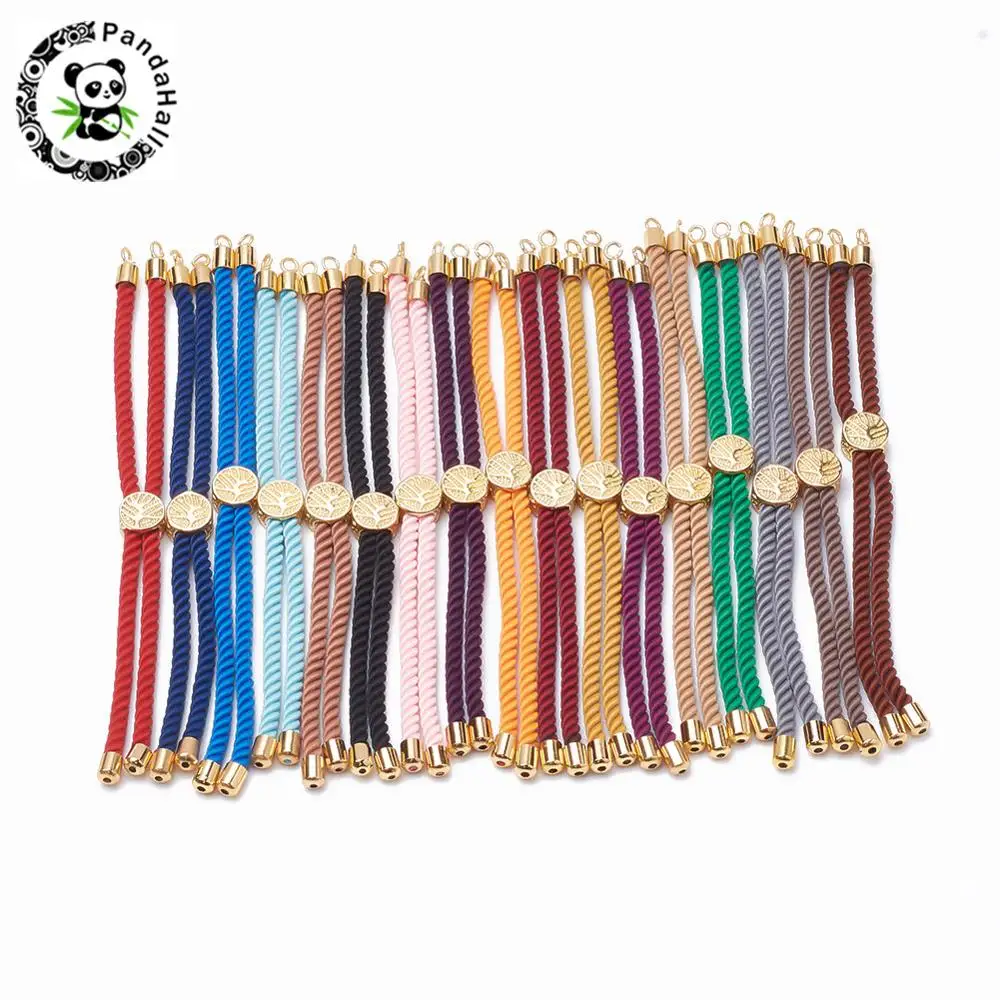 

5Pcs Nylon Twisted Cord Bracelet Making Slider Bracelet Making with Brass Findings Golden Mixed Color 8.7"~9.3"(22.2cm~23.8cm)