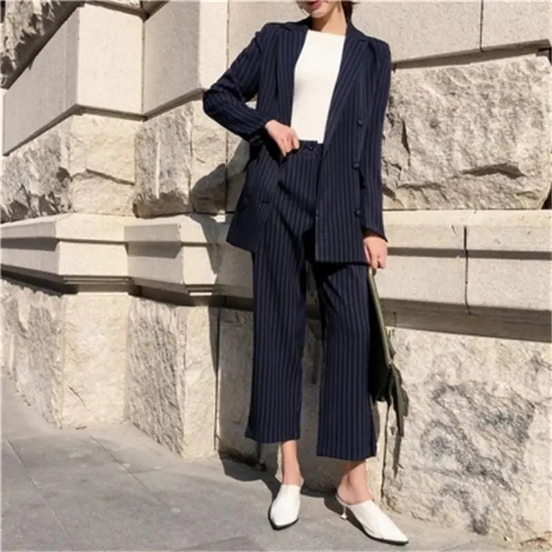 Fashion Pant Suits Female New British style High quality loose striped suit jacket + nine points casual wide leg pants two sets
Fashion Pant Suits Female New British style High quality loose striped suit jacket + nine points casual wide leg pants two sets