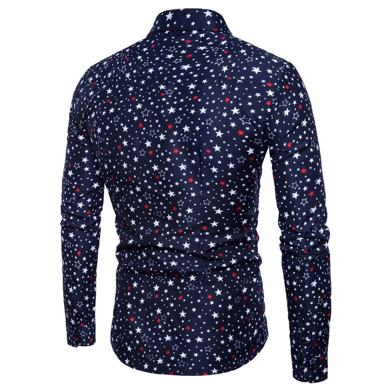 

HOT 2020 Autumn winter fashion joker Mens Long Sleeve Shirts Slim fit Casual Shirt for Men starry sky pentagram dress shirts