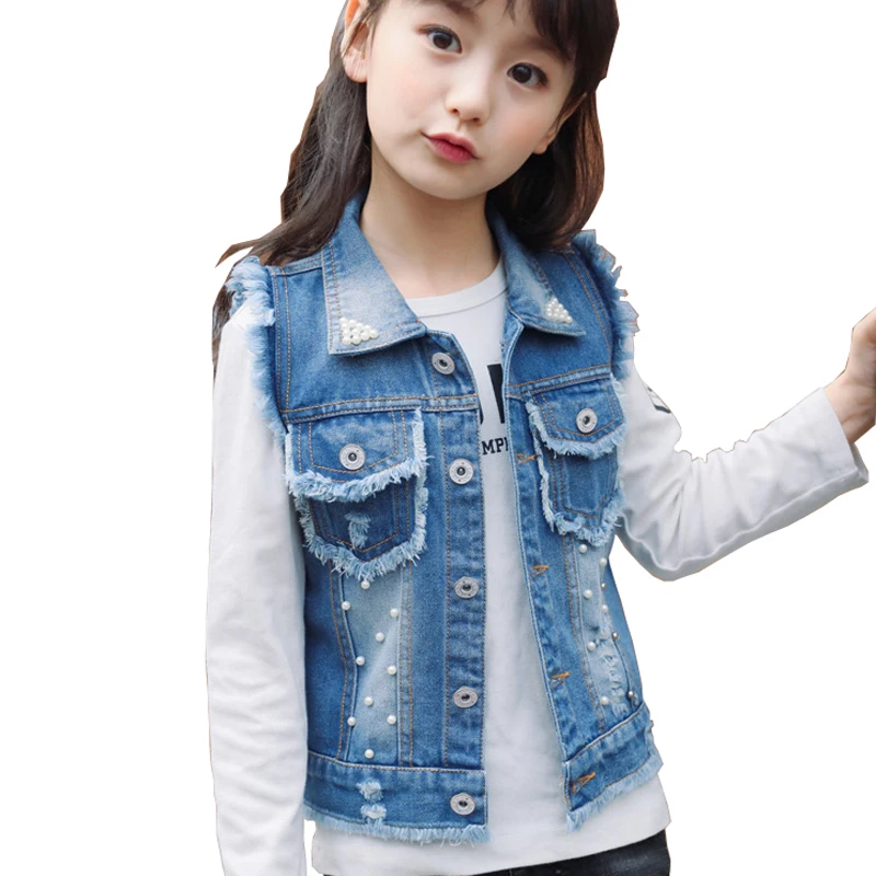 Фото Демисезонный модный детский джинсовый жилет без рукавов с - купить