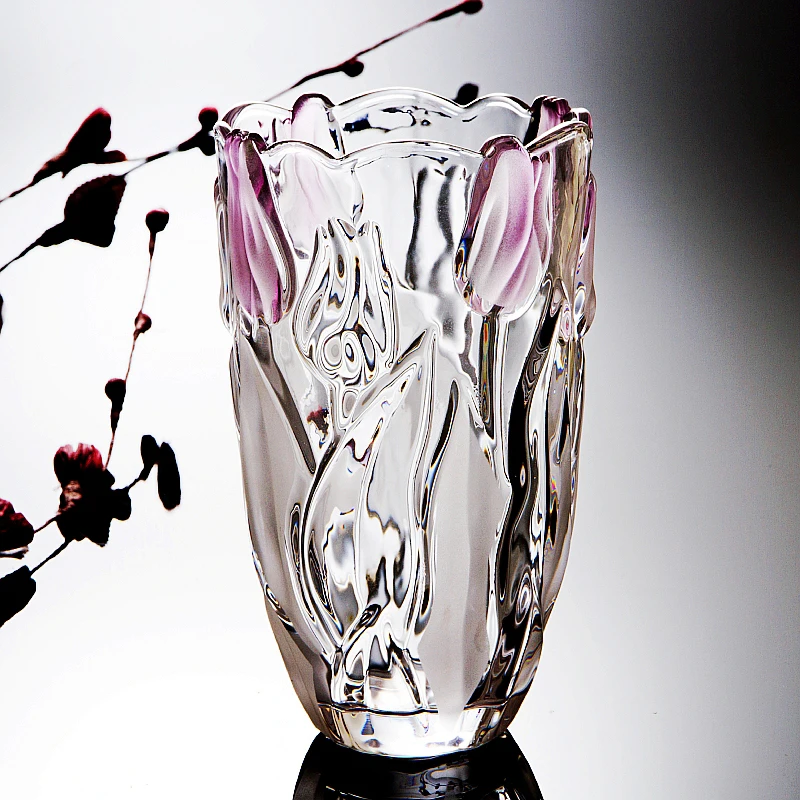Europe Crystal glass vase high quality Tulip pattern Tabletop Vase Hydroponics terrarium home Dried flower plant vase
Europe Crystal glass vase high quality Tulip pattern Tabletop Vase Hydroponics terrarium home Dried flower plant vase