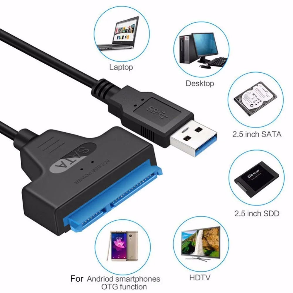 

New 20cm USB 3.0 to Sata Adapter Converter Cable Wire Cord 22pin SataIII to USB3.0 Adapters for 2.5" Sata HDD SSD Drop Shipping