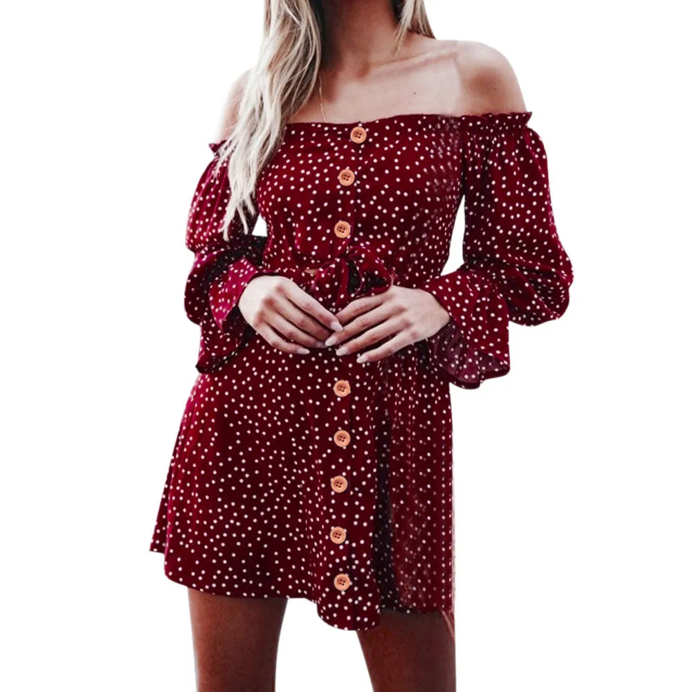 Summer Off Shoulder Polka Dot Dress Women Ladies Summer Long Sleeve Holiday Sundress Streetwear Loose Dress Vestidos
Summer Off Shoulder Polka Dot Dress Women Ladies Summer Long Sleeve Holiday Sundress Streetwear Loose Dress Vestidos