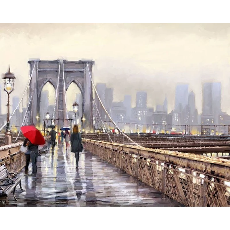 Фото Картина по номерам сделай сам Прямая поставка 50x65 см мост под ветром и дождем