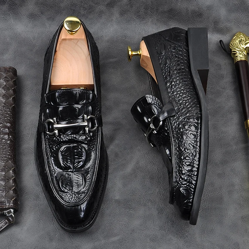 Alligator Pattern Genuine Leather Formal Dress Men's Shoes Pointed Toe Slip on Comfortable Casual Metal Trim Loafers AM166
Alligator Pattern Genuine Leather Formal Dress Men's Shoes Pointed Toe Slip on Comfortable Casual Metal Trim Loafers AM166