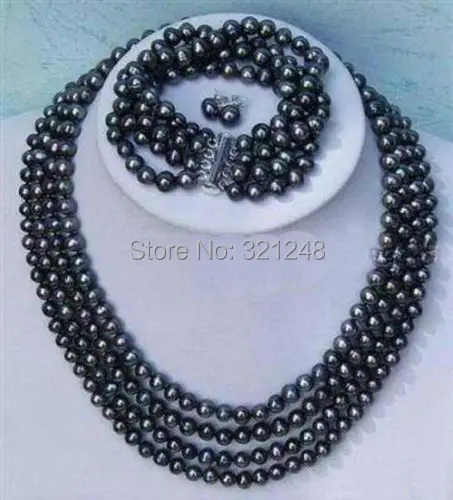 Hot 2014 new fashion style free shipping Noblest 4rows 6-7mm black pearl necklace bracelet earring sets BV172
Hot 2014 new fashion style free shipping Noblest 4rows 6-7mm black pearl necklace bracelet earring sets BV172