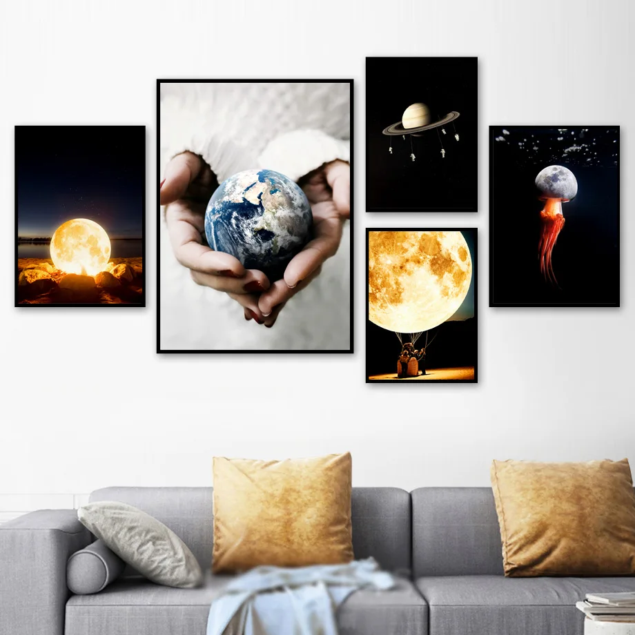 Surrealism Wall Art Canvas Painting Earth Moon Saturn Planet Star Nordic Posters And Prints Wall Pictures For Living Room Decor
Surrealism Wall Art Canvas Painting Earth Moon Saturn Planet Star Nordic Posters And Prints Wall Pictures For Living Room Decor