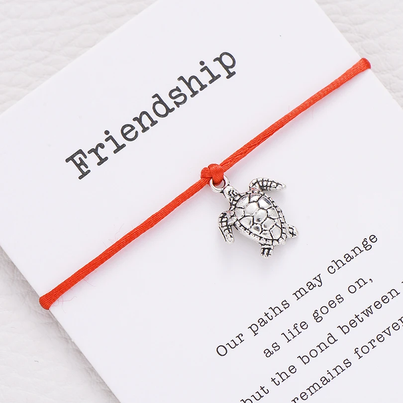 Retro Silver Tortoise Charm Bracelets Friendship Gift Boho Red Thread Braided Bracelet Women Men Kids Adjustable Jewelry | Украшения и