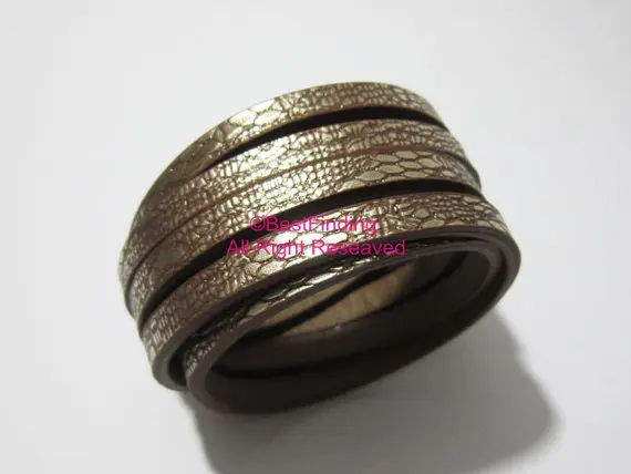 Коричневый кожаный шнур с блестками 5x2 мм|leather cord|5mm flat leather cordflat cord |