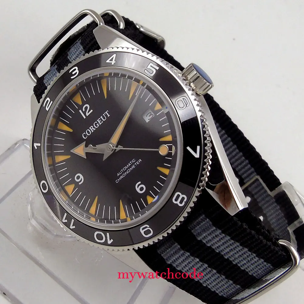 41mm Corgeut Sandwich Black Dial Sapphire Glass 21 Jewels 8215 Miyota Automatic Mens Watch Cloth Band 13B
41mm Corgeut Sandwich Black Dial Sapphire Glass 21 Jewels 8215 Miyota Automatic Mens Watch Cloth Band 13B
