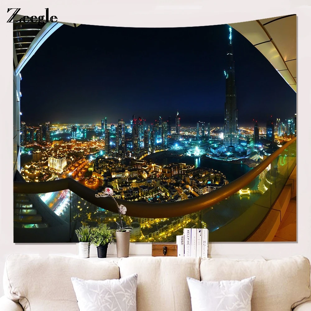 

Zeegle Dubai High Buildings Printed Tapestry Wall Hanging Decor For Living Room Bedroom Background Rectangular Tapestry