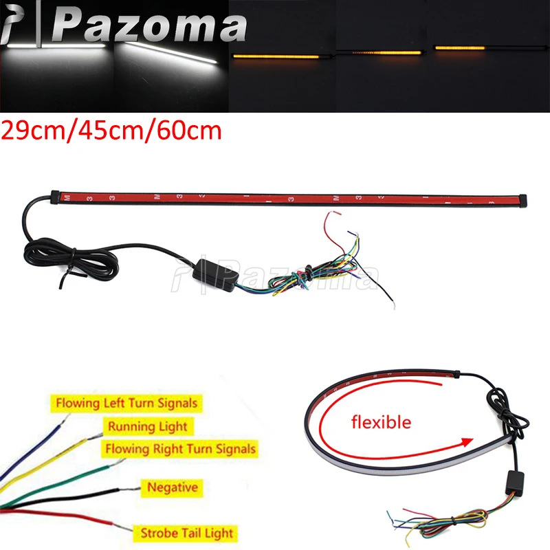 29cm 45cm 60cm Universal Motorcycle Sequential LED Strip Tailight Flowing Turn Signals Switchback Strobe Tail Brake Stop Light
29cm 45cm 60cm Universal Motorcycle Sequential LED Strip Tailight Flowing Turn Signals Switchback Strobe Tail Brake Stop Light