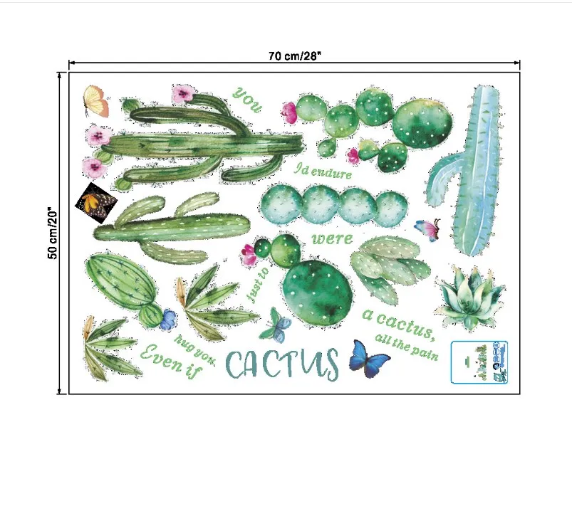 Свежий Зеленый Кактус наклейки на стену Граница декор для спальни детская