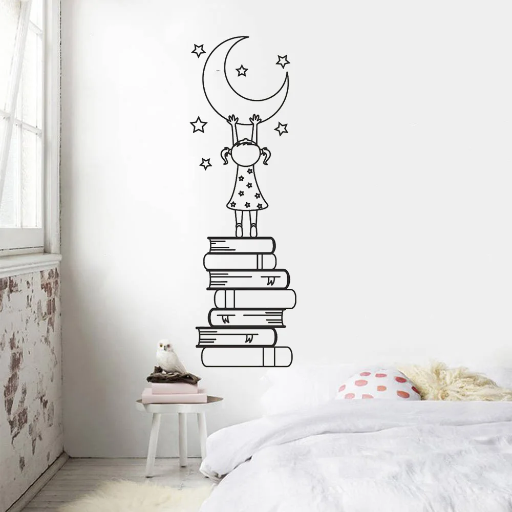 Настенная Наклейка для детской комнаты, Виниловая искусство, книги, луна, звезды, наклейка для комнаты для девочек LX325
Настенная Наклейка для детской комнаты, Виниловая искусство, книги, луна, звезды, наклейка для комнаты для девочек LX325