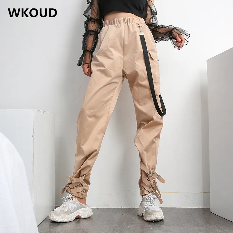 

WKOUD Women's High Waist Cargo Pants Casual Irregularity Zip Trousers Femme New Fashion Streetwear Sexy Pants Sweatpants P8525