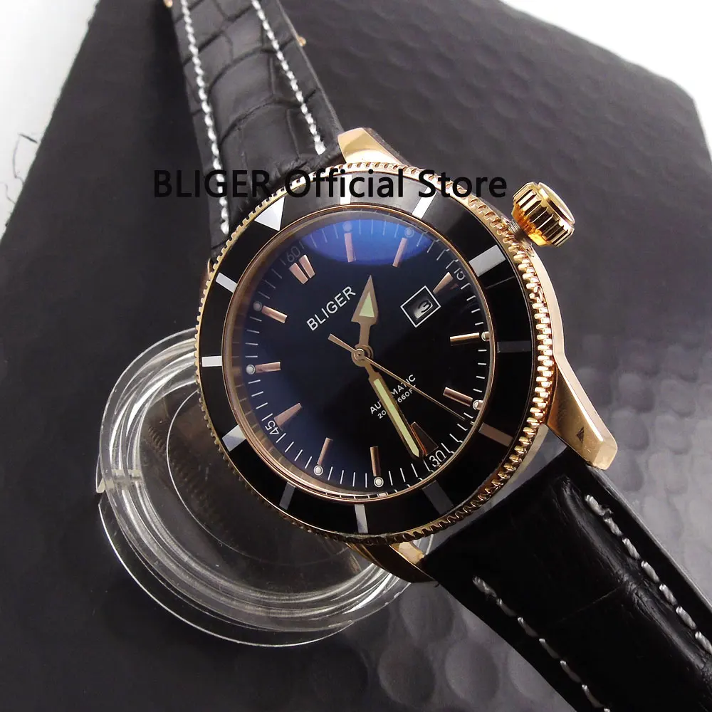 Classic BLIGER 46mm Black Dial Turning Bezel Rose Golden Case Luminous Pointer Date MIYOTA Automatic Movement Men's Watch B7
Classic BLIGER 46mm Black Dial Turning Bezel Rose Golden Case Luminous Pointer Date MIYOTA Automatic Movement Men's Watch B7