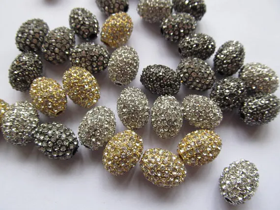 

high quality 50pcs 8x10-15x20mm Pave Micro Rhinestone Brass Crystal Connector ,Rice Drum Hematite Gunmetal silver gold mix Findi