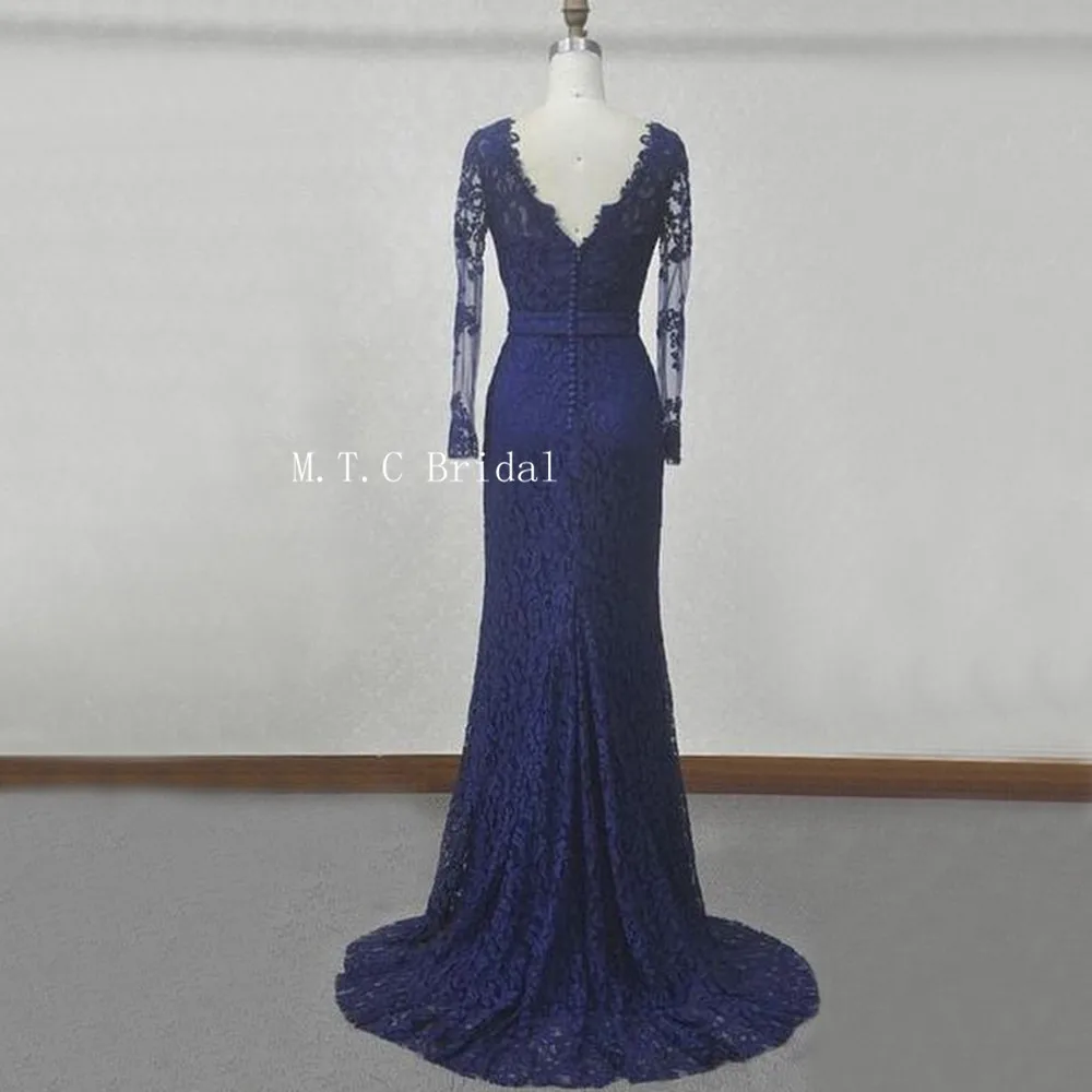 Dark Blue Long Sleeve Lace Evening Dress V Neck Floor Length Mermaid Prom Gowns High Quality 2019 Real Photo Women Party Dresses
Dark Blue Long Sleeve Lace Evening Dress V Neck Floor Length Mermaid Prom Gowns High Quality 2019 Real Photo Women Party Dresses