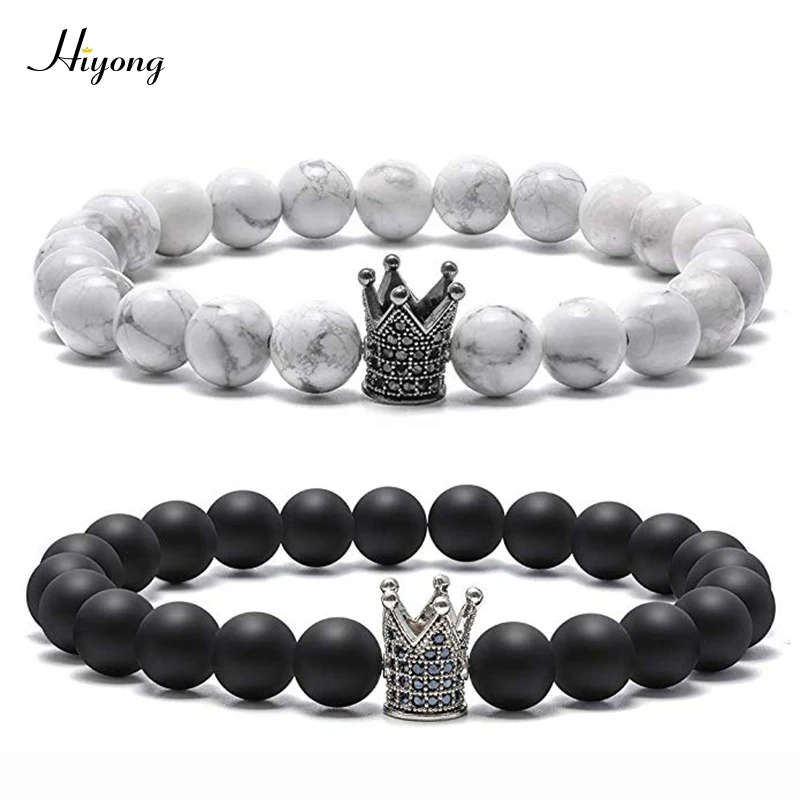 HIYONG 2pcs/set 8mm CZ Crown Charm Bracelet for Men Women Black Matte White Howlite Natural Stone Beads Distance Bracelets
HIYONG 2pcs/set 8mm CZ Crown Charm Bracelet for Men Women Black Matte White Howlite Natural Stone Beads Distance Bracelets