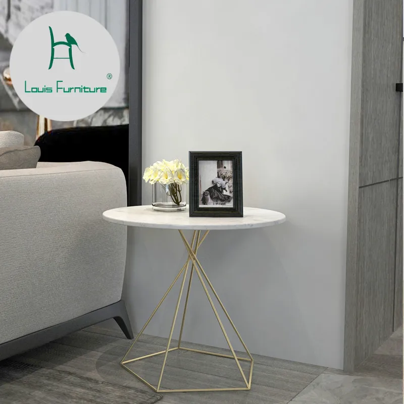 

Луи мода журнальный столик Северная Европа камень простой современный гостиной Железный Круглый Металл под мрамор