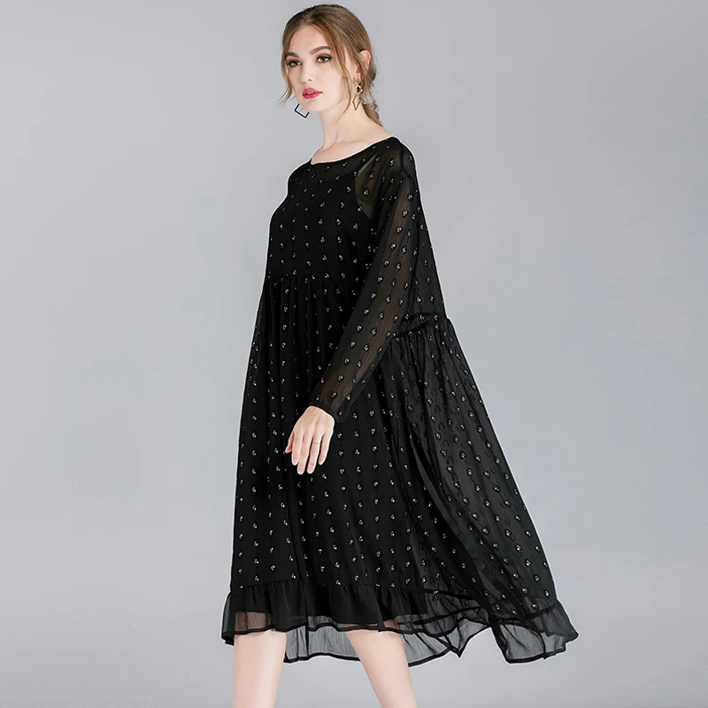 Spring Ladies Plus Size Fashion elegant polka dot loose long Chiffon Dress ruffled hem tassels party Dress longos vestidos 4XL
Spring Ladies Plus Size Fashion elegant polka dot loose long Chiffon Dress ruffled hem tassels party Dress longos vestidos 4XL