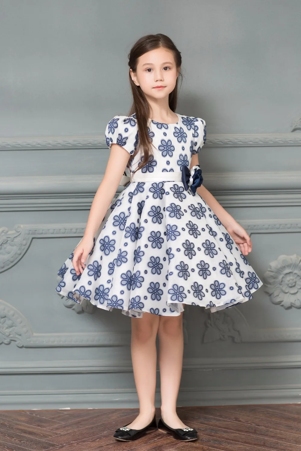 Elegant Organza Flower Pattern Bow Sash A-line Girl Dresses for Wedding Casual Wear Prom Party Girls | Свадьбы и торжества